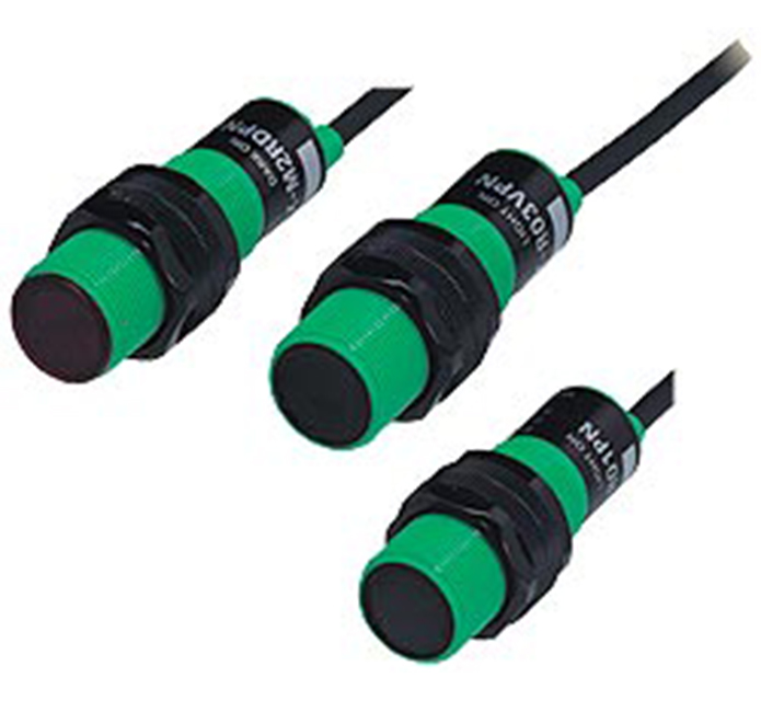 Sensores fotoeléctricos industriales para detección de objetos en líneas de producción.